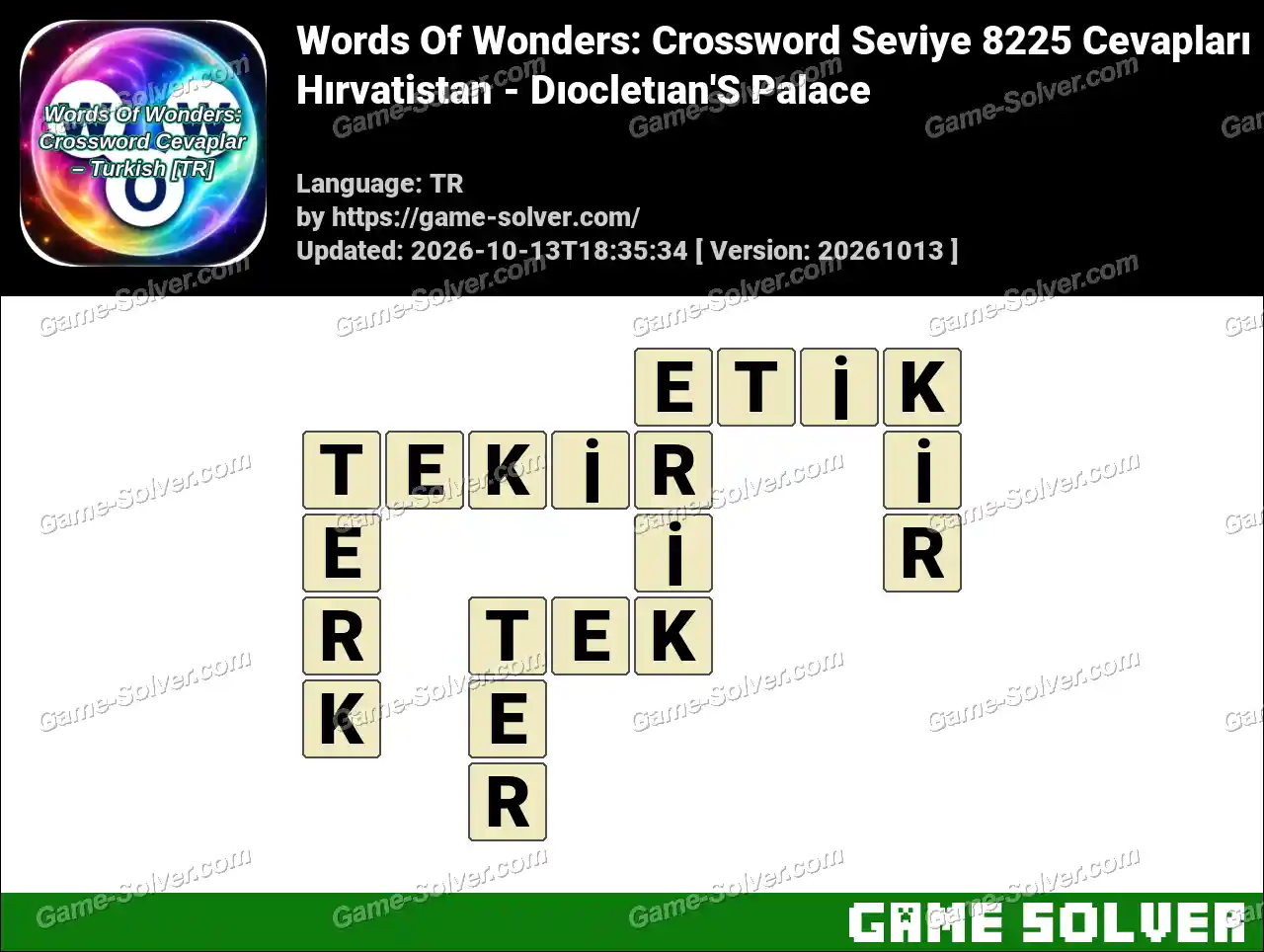 Words Of Wonders: Crossword Seviye 8225 Cevapları – Hırvatistan – Dıocletıan’S Palace
